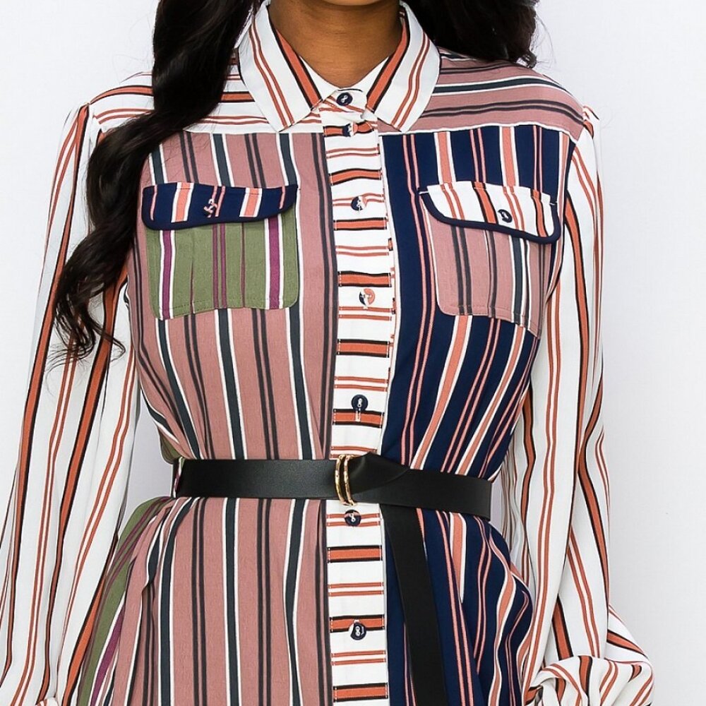 Striped Midi Dress with Belt